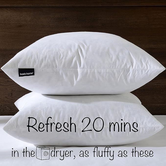 basic home® Hotel-Style Goose Feather Down Euro Pillow Insert for Sofa & Bed - 100% Odorless & Plump Cushion Filler - 233TC Cotton with Inner Liner to Prevent Poking (24x24 Inch)