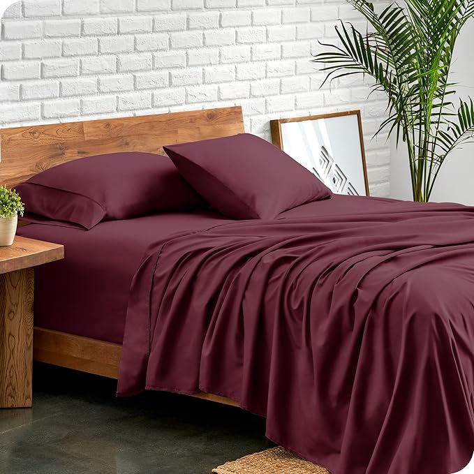 Bare Home Split Head Flex King Sheet Set - 1800 Ultra-Soft Microfiber Bed Sheets - Double Brushed - Deep Pockets - Easy Fit - 4 Piece Set - Bedding Sheets & Pillowcases (Burgundy)
