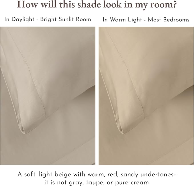 California Design Den Twin Sheets Set - Natural 100% Cotton Sheets with 12" Pockets, Soft Sateen Weave, Breathable and Durable Bedding Set for Dorm Rooms, College Beige (Warm Taupe)