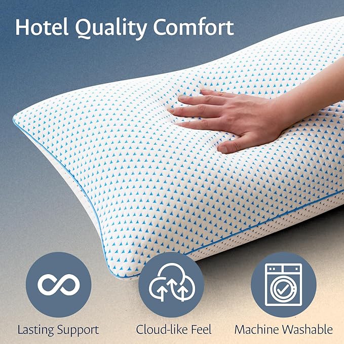 Cooling Pillows King Size 1 Pack for Sleeping, Adjustable Shredded Gel Memory Foam Cool Pillows for Side, Back, Hot Sleeper, Medium Firm for Neck Pain Relief, Washable Removable Cover, CertiPUR-US