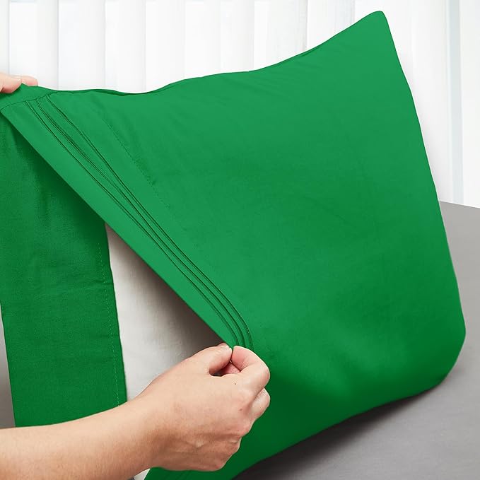 Mocassi 2-Piece Premium King Pillowcase Set 1800 Series Hotel Quality Microfiber - Soft and Breathable with 3-Line Embroidery Wrinkle and Stain Resistant, Easy Care, 20" x 40", Royal Green