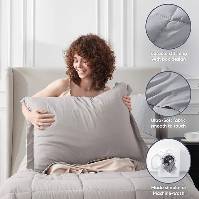 Nestl 7 Piece Twin Comforter Set – Linen Reversible Bed in a Bag – Complete Twin Size Bedding Set with Sheets, Set of 2 Down Alternative Pillows, Pillowcase and Sham