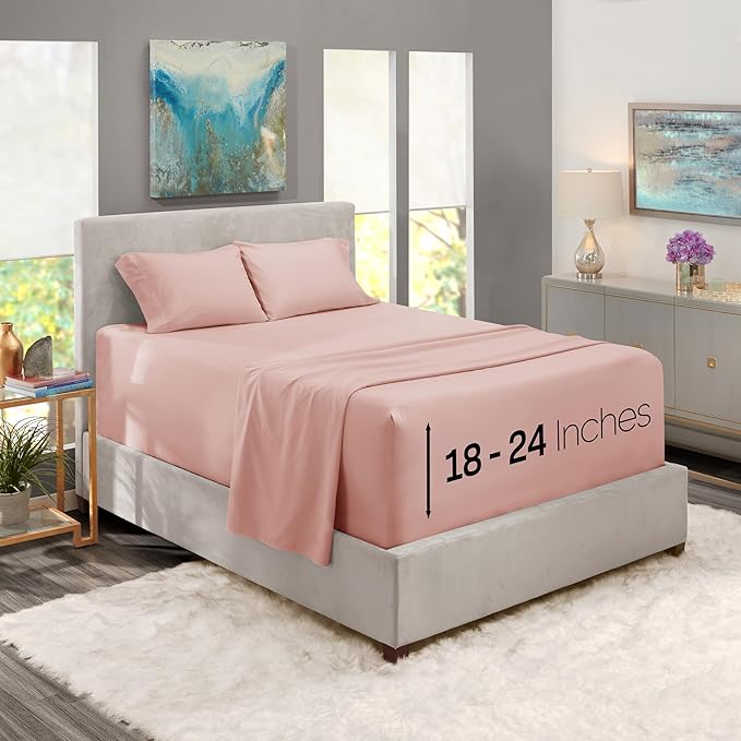 Nestl Twin XL Size Sheet Set, 4 Piece Extra Deep Pocket (18-24 inches), Microfiber, Hotel Luxury, Soft, Breathable, Wrinkle-Free, Easy to Care, Peach Beige