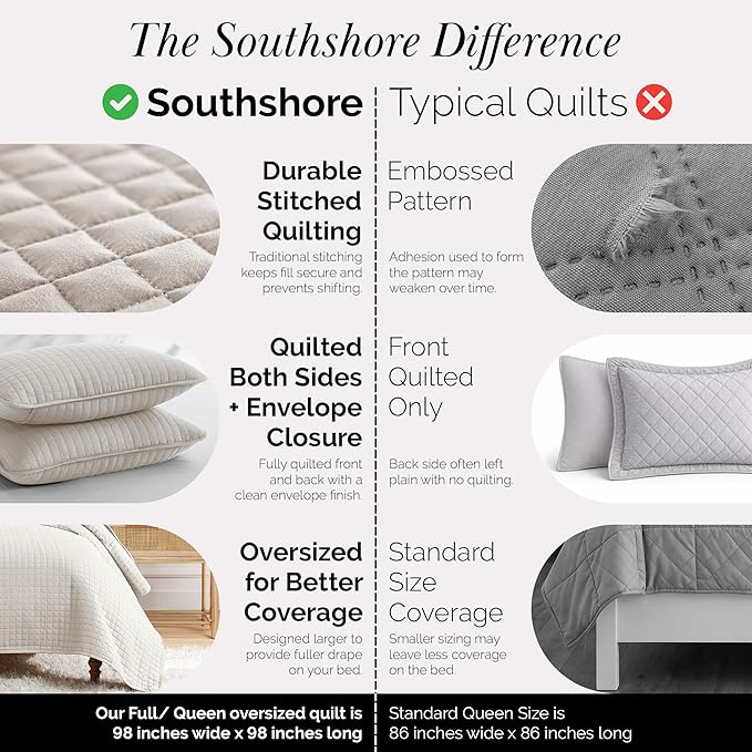 Southshore Fine Living, Inc. Full/Queen Quilt Bedding Set, Microfiber Quilts Queen Size, Coverlet, Stain & Pet Hair Resistant Bedding, Full Size Bedspread with 2 Pillow Shams, Natural Beige