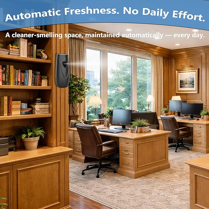 Automatic Air Freshener Spray Dispenser (2-Pack) Wall Mounted or Free Standing, Commercial and Home Use, Multiple Time Scent/Mist Release Settings for Room/Restroom Sprayer (Black1103)