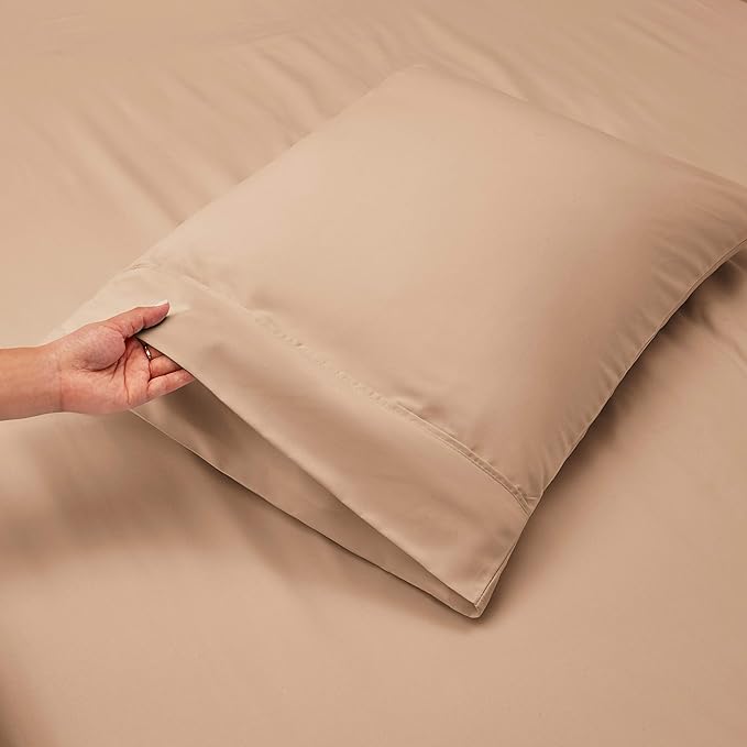 Nestl King Size Sheet Set, 4 Piece Extra Deep Pocket (18-24 inches), Microfiber, Hotel Luxury, Soft, Breathable, Wrinkle-Free, Easy to Care, Taupe