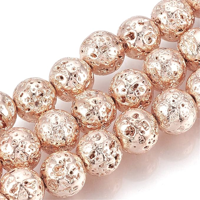 Craftdady 590Pcs Natural Round Lava Stone Beads 6-7mm Rose Gold Volcanic Rock Gemstone Loose Beads Metallic Energy Healing Chakra Beads for Jewelry Craft Essential Oil Bracelet