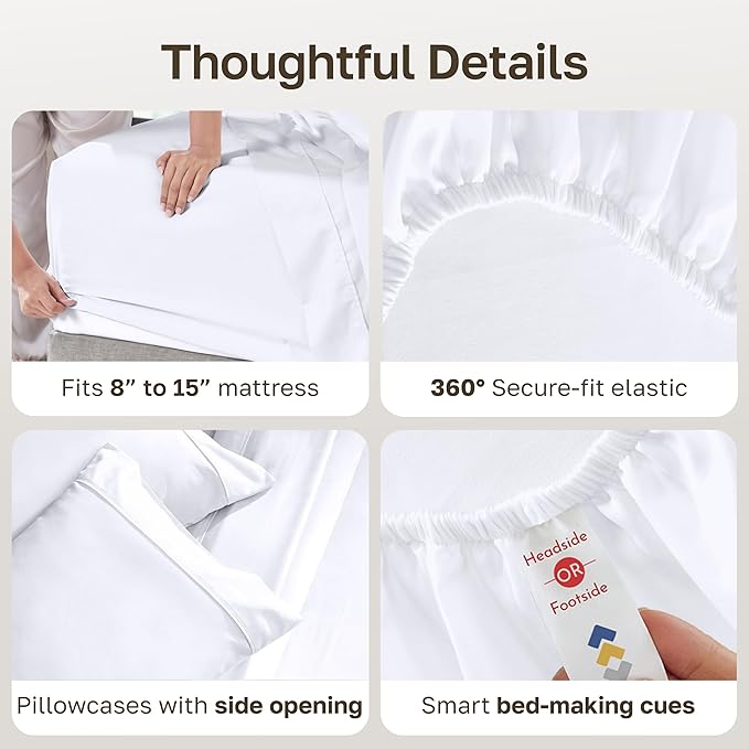 California Design Den Soft 100% Cotton Split King Sheet Set, 400 TC Good Housekeeping Award Winner, Silky Smooth Sateen Weave with Deep Pockets, Breathable and Durable Cotton Bedding Set - White
