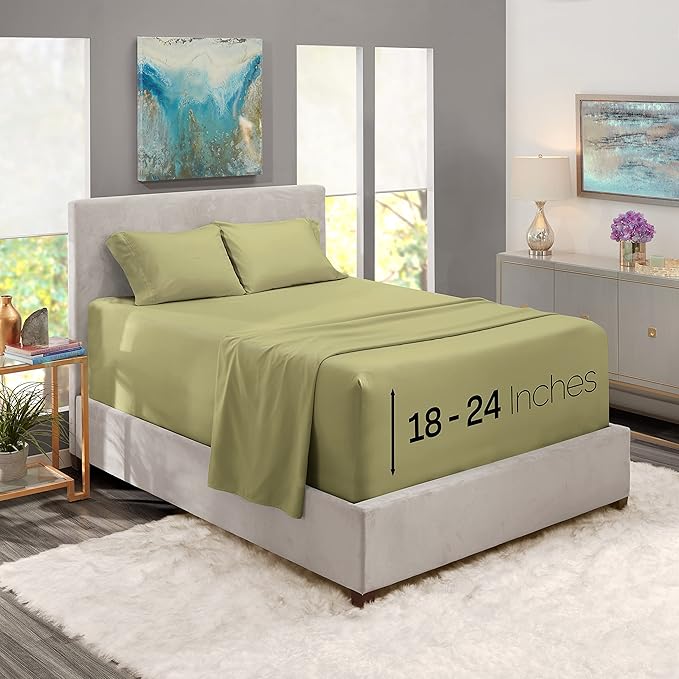Nestl California King Size Sheet Set, 4 Piece Extra Deep Pocket (18-24 inches), Microfiber, Hotel Luxury, Soft, Breathable, Wrinkle-Free, Easy to Care, Sage Green