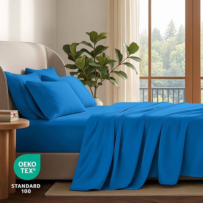 Bare Home Hotel Luxury Twin Sheet Set, Extra Soft - 4 Piece Set - Deep Pockets - Easy Fit - Cooling & Breathable - Wrinkle, Fade, Stain Resistant - Includes 2 Pillowcases (Twin, Medium Blue)