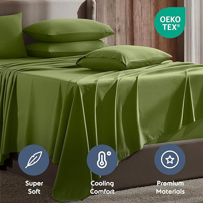 Nestl Extra Deep Twin XL Sheet Set - 4 Piece Breathable & Cooling Sheets - Hotel Luxury Bedding Set w/18-24 Inch Deep Pockets - Easy & Secure Fit - Super Soft, Wrinkle Free & Comfy - Calla Green