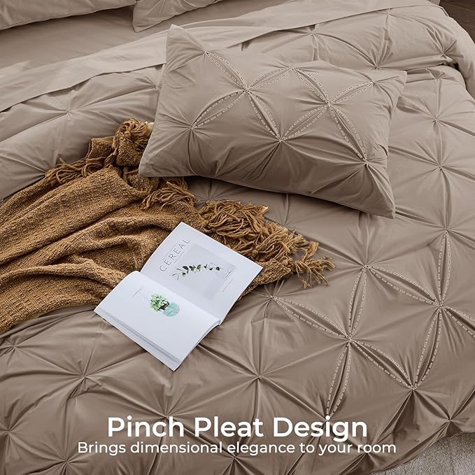 Sasttie Full Size Comforter Set, 7-Piece Bed in a Bag, Pintuck Bedding Set for All Season, Includes Comforter, Flat Sheet, Fitted Sheet, Pillowcases and Pillowshams, Dark Linen