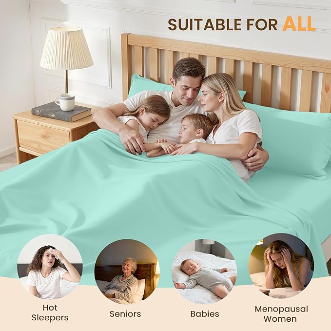 Cal King 4 Piece Bed Sheet Set - Ultra Imitation Cotton-Premium Breathable & Cooling Sheets Hotel Luxury Bed Sheets Deep Pocket up to 15"- Wrinkle, Fade(Spa Blue, California King)