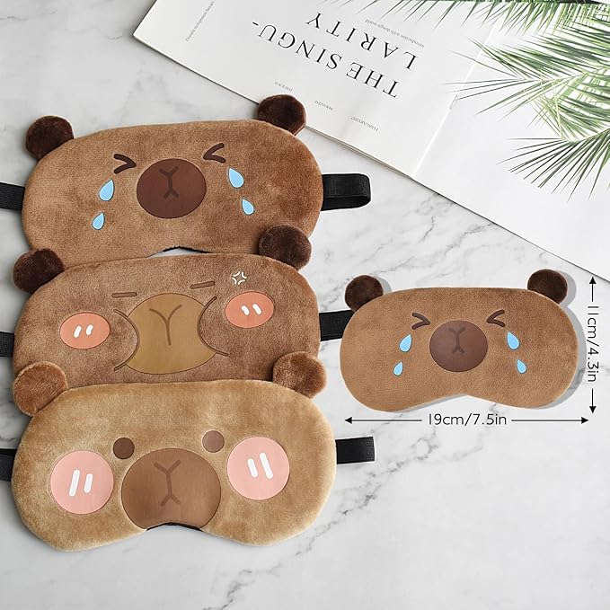 Cute Animal Sleeping Mask Sleep Mask, Funny Capybara Eye Masks for Travel Nap Sleeping Blindfold Eye Cover Eyeshade for Adult Teens Men Women - Sad Capybara, Brown