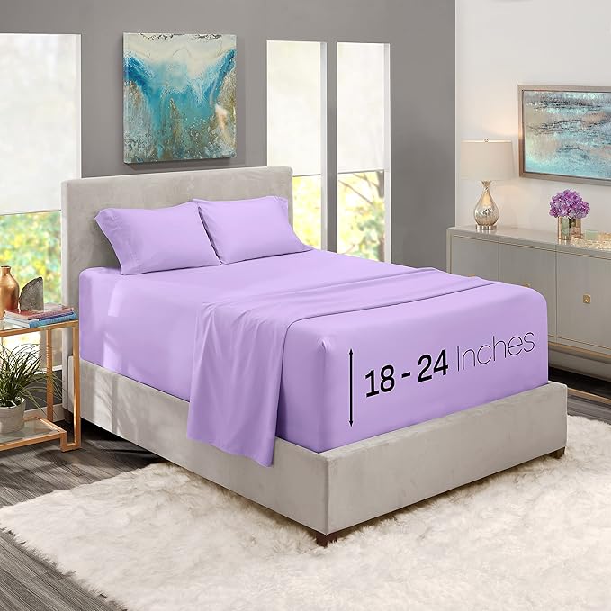 Nestl Twin XL Size Sheet Set, 4 Piece Extra Deep Pocket (18-24 inches), Microfiber, Hotel Luxury, Soft, Breathable, Wrinkle-Free, Easy to Care, Lavender