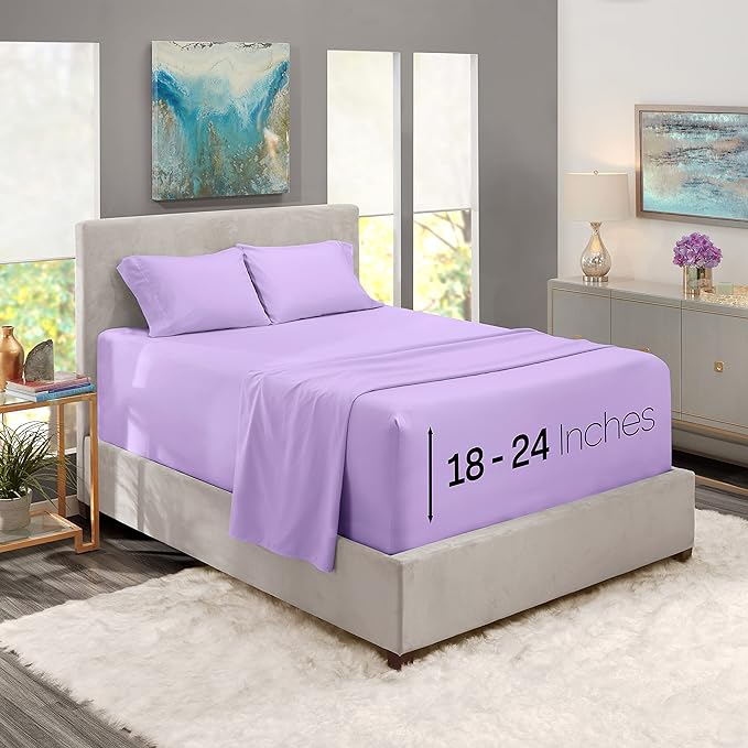 Nestl Bed Linen Set, 4 Piece King Size Sheets, Deep Pocket, Lavender, Microfiber