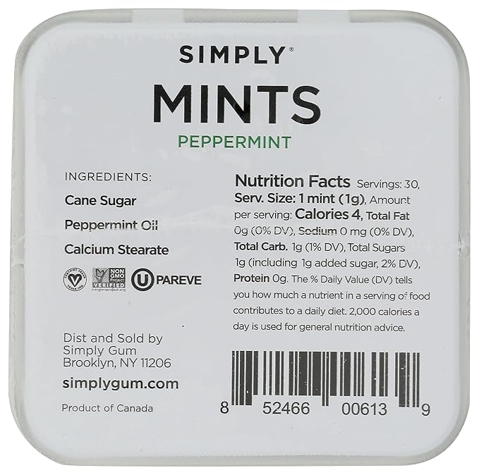 SIMPLY Mints | Peppermint Breath Mints | Pack of One (30 Pieces Total) | Breath Freshening + Aspartame-Free + Vegan + non-GMO