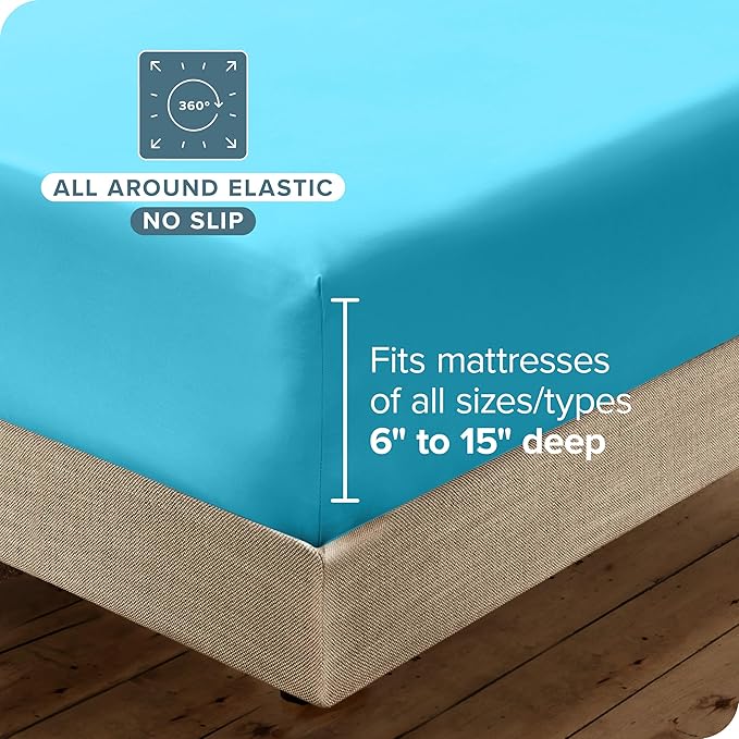 Bare Home Hotel Luxury Sheet Set, Extra Soft - 6 Piece Set - Deep Pockets - Easy Fit - Cooling & Breathable - Wrinkle, Fade, Stain Resistant - Includes 4 Pillowcases (Split Head Flex King, Aqua)