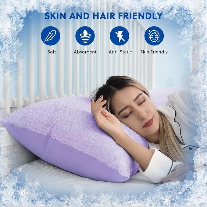 HOMFINE Cooling Pillowcases Queen Size - Double Side Q-Max 0.439 Cooling Fiber for Pillow Protector, Breathable Cold Pillow Cover for Hot Sleeper Night Sweat, Hidden Zipper, 2 Pack (20"x30", Purple)
