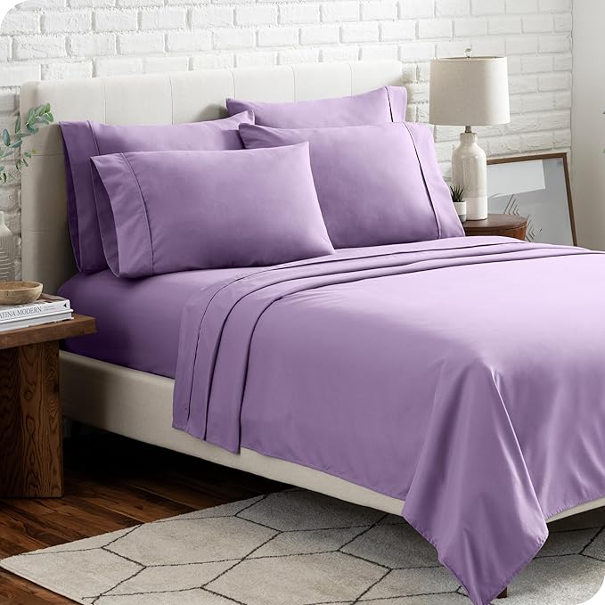 Bare Home Hotel Luxury Split King Sheet Set, Extra Soft, 7 Piece Set, Deep Pockets, Easy Fit, Cooling & Breathable, Wrinkle, Fade, Stain Resistant, Includes 4 Pillowcases (Split King, Lavender)
