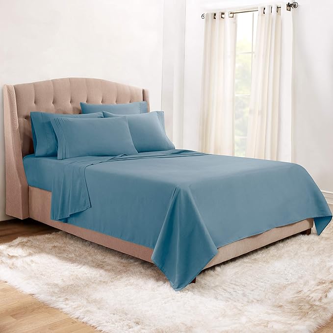 Clara Clark Full Sheets, 6 Piece Set - Hotel Luxury Bed Sheets, Super Soft Bedding Set, Full Size, Blue Heaven
