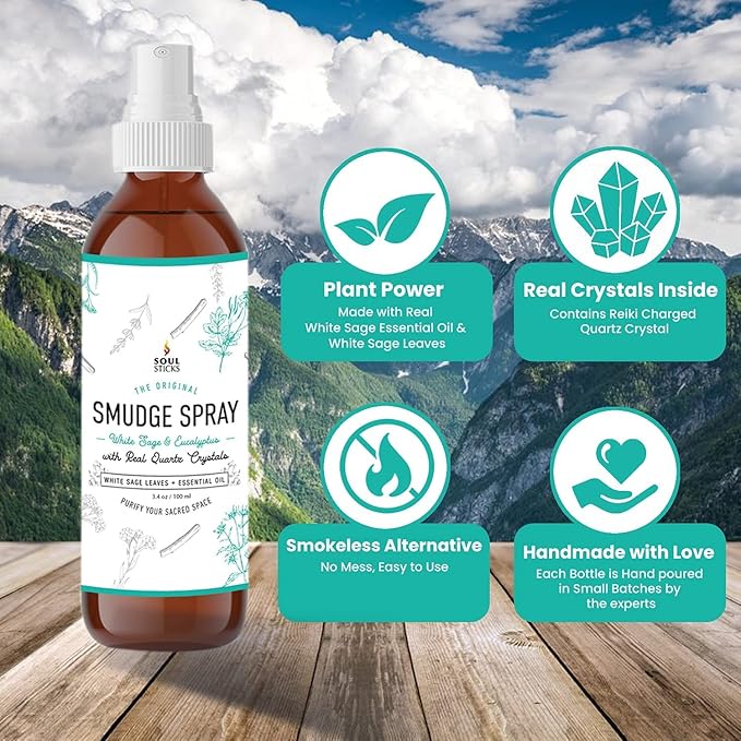 SOUL STICKS Aroma Smudge Kit | Gift Set with Little Smudgies Candles, Smudge Spray, Essential Oil and 2 Selenite Wand in White Gift Box (Eucalyptus)