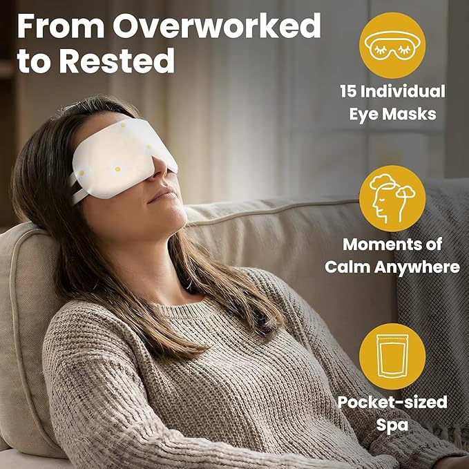 Lure Essentials Steam Eye Mask, Heated Eye Mask, Self Heating Warm Compress for Dry Eyes, Fast Relief for Stye, Puffy Sensitive Eyes, Moist Heat, Relaxation Gifts for Women and Men - Chamomile