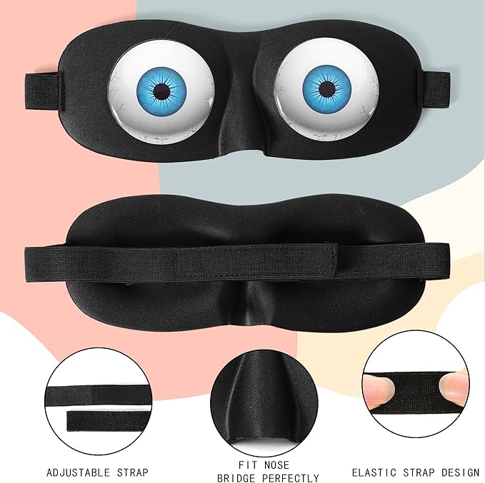 Sleep Eye Mask for Men Women Kids Funny 3D Sleeping Mask Adjustable Strap 2 Pack Eye Shade Cover for Travel, Black(Assorted D)