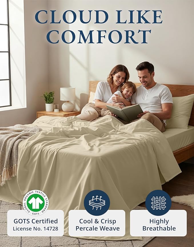 LANE LINEN RV Queen Sheets Set - 100% Organic Cotton Camper Sheet Sets 15" Deep Pocket Fitted (Short Linen)