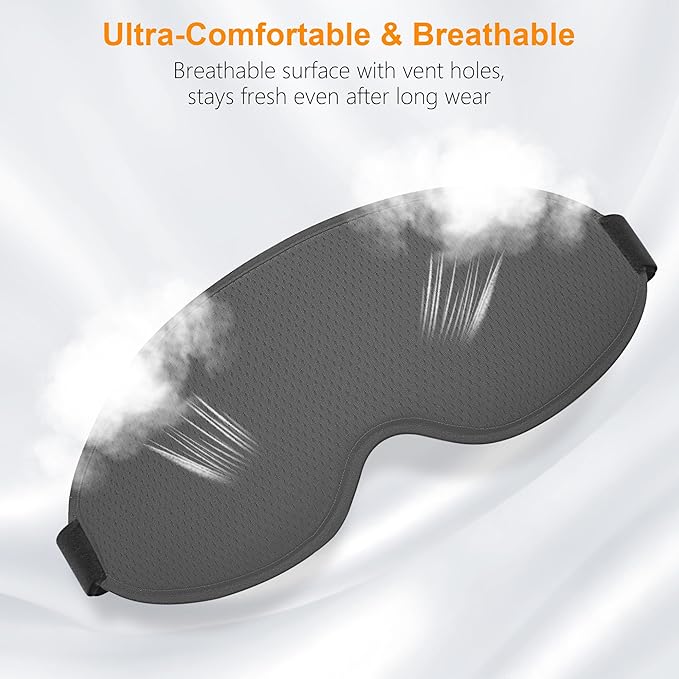 Gritin 100% Blackout Sleep Eye Mask for Side Sleeper Men Women, Zero Eye Pressure 3D Contoured Cup and Eyelash Friendly Sleeping Mask, Ergonomic-Dark Grey