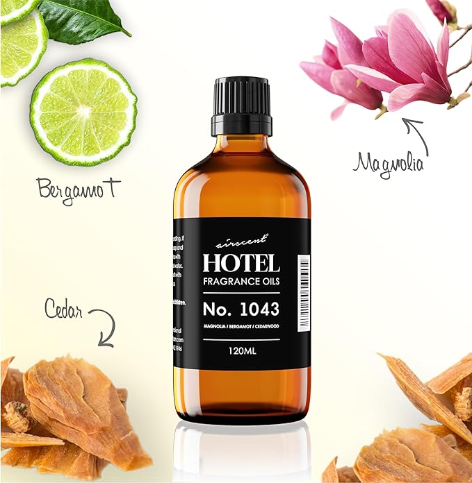 AirScent Magnolia Wood Hotel Diffuser No. 1043 - Magnolia Bergamot Cedarwood - Premium Fragrance Oil for Ultrasonic and Waterless Diffusers and Crafting - 120 mL, 4 fl oz Dropper Bottle