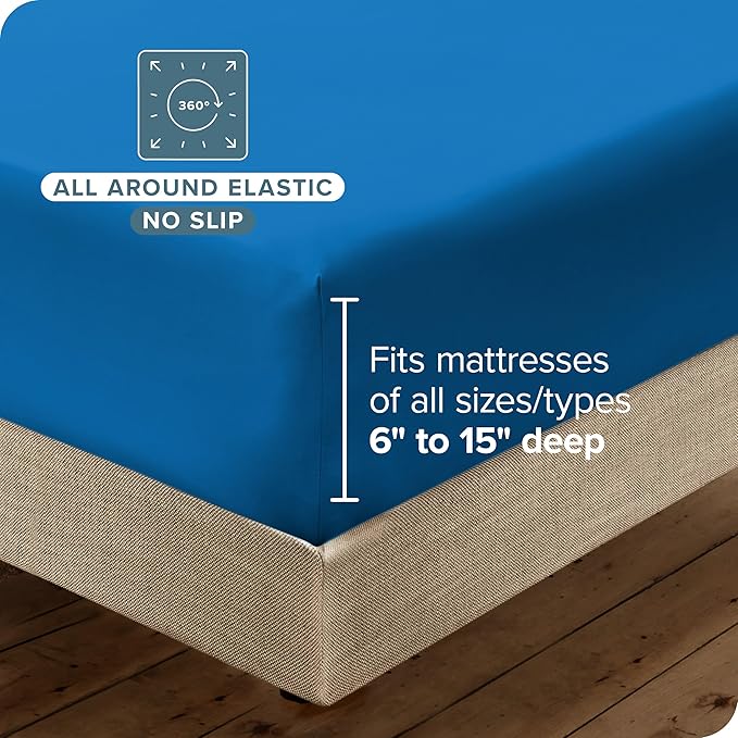 Bare Home Hotel Luxury Split King Sheet Set, Extra Soft, 7 Piece Set, Deep Pockets, Easy Fit, Cooling & Breathable, Wrinkle, Fade, Stain Resistant, Includes 4 Pillowcases (Split King, Medium Blue)