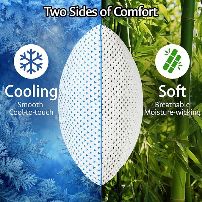 Cooling Gel Memory Foam Pillows Queen Size Set of 2 for Sleeping,Bamboo Rayon Adjustable Firm Shredded Foam Bed Pillows 2 Pack for Side, Back, Stomach Sleepers Luxury Washable Breathable Pillowcase