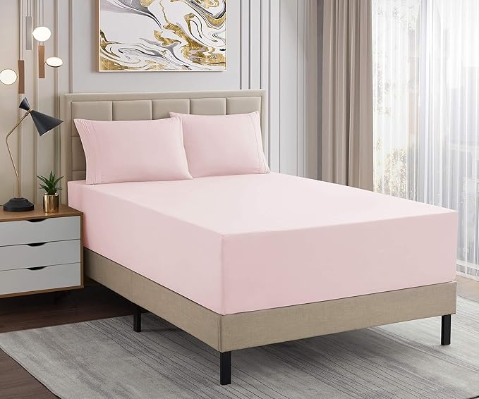 1500 Supreme Collection Extra Deep Pocket Sheets Set - Luxury Soft Bed Sheets, Wrinkle Free, Bedding, Over 40 Colors, 21 inch Extra Deep Pocket, 'Extra Deep - Cal King, Pale Pink