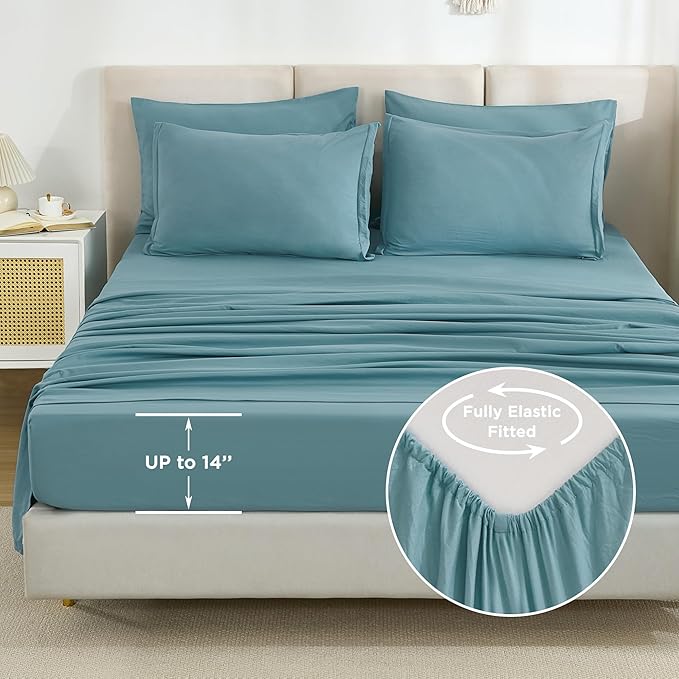Litanika Full Size Comforter Sets Grayish Teal - 7 Pieces Bed in a Bag Full Bedding Comforter Sets, Solid Lightweight Bed Set with Comforter, Sheets, Pillowcases & Shams