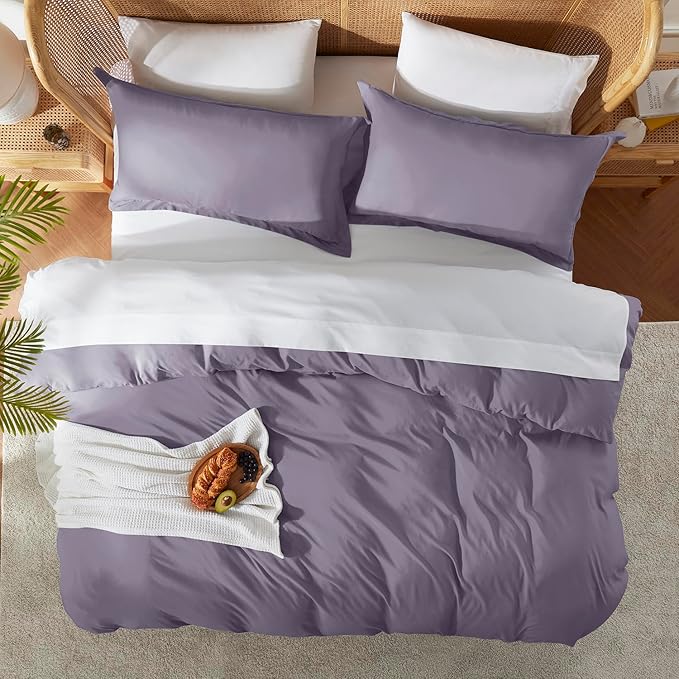 Nestl King Duvet Cover Set with Comforter Insert - Grayish Purple 4 Piece 104x90 Duvet Cover & 2 Pillow Shams with White Quilted Down Alternative Comforter, Ultra Soft, All Season