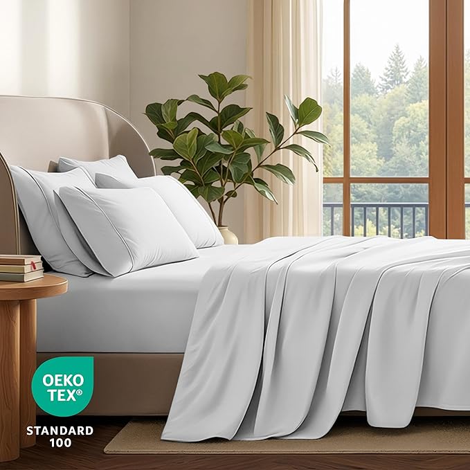 Bare Home Hotel Luxury Queen Sheet Set, Extra Soft - 6 Piece Set - Deep Pockets - Easy Fit - Cooling & Breathable - Wrinkle, Fade, Stain Resistant - Includes 4 Pillowcases (Queen, White)