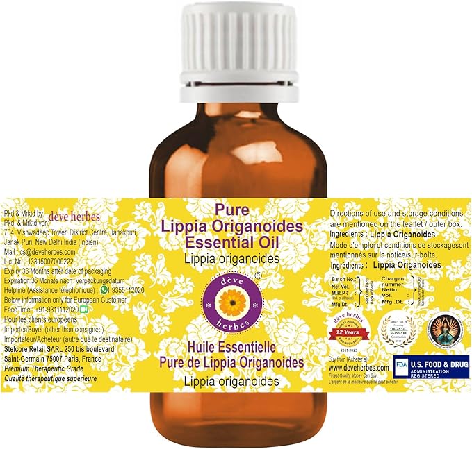 Deve Herbes Pure Lippia Origanoides Essential Oil (Lippia origanoides) Steam Distilled 50ml (1.69 oz)