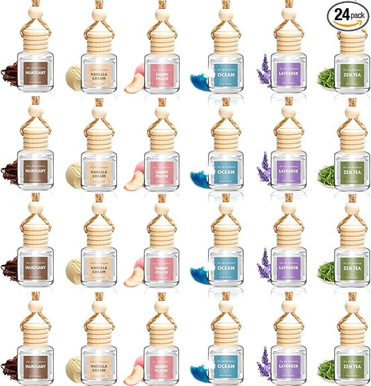 AROIC 24 Pack Car Air Freshener Diffuser, Long Lasting Hanging Fragrance Fresheners Set, Essential Oil Diffuser Scents Accessories, Cute Car Interior for Women & Men