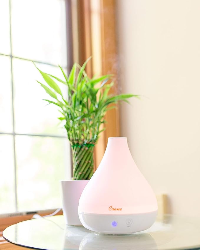 Crane Personal Ultrasonic Cool Mist Humidifier and Aroma Therapy Diffuser, Optional Color Changing Nightlight Included, for Home, Hotels, and Office, 0.35 Gallon – 1.5 Liter, White (Pack of 2)