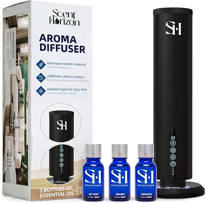 Hotel Waterless Scent Diffuser, Tower Design Upgrade 2026 | Rechargeable Battery Cold Air Oil Diffuser for Large Homes, Offices, Hotels & Spas (1200 Sq.Ft) | Includes 3 x 50ml Premium Fragrance Oils