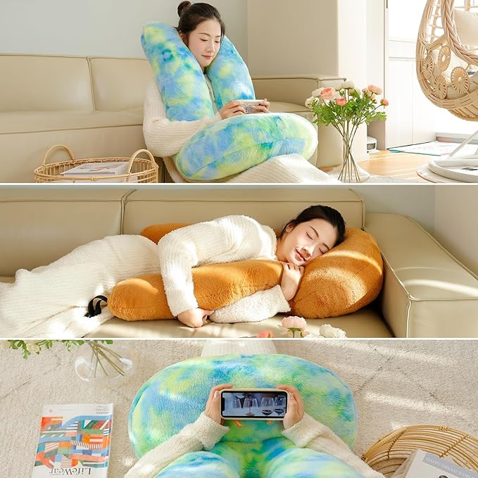FHSGGP Travel Pillow Car Travel Sleep Support Pillow 2-in-1 Lap Pillow and Car Pillow with Neck and Body Support for Adults and Kids on Long Trips Kids Travel Pillow Brown