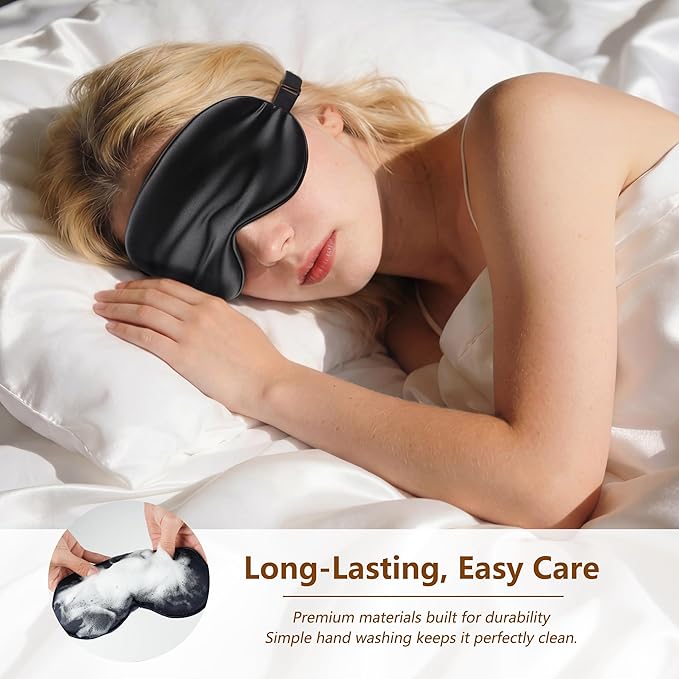 Sleep Mask Silk Eye Mask for Men Sleeping Mask, Adjustable Elastic Strap for Night Shading Sleep Mask, Soft and Comfortable for Both Men and Women (Black, 2 Packs)