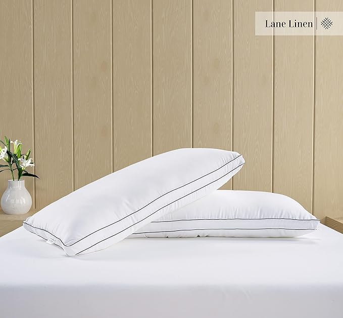 LANE LINEN Bed Pillows Standard Size Set of 2-20"x26" Medium Firm Down Alternative Pillows for Sleeping, Hotel Quality Back Stomach or Side Sleeper Pillow, Cooling Soft Breathable Easy Care - White