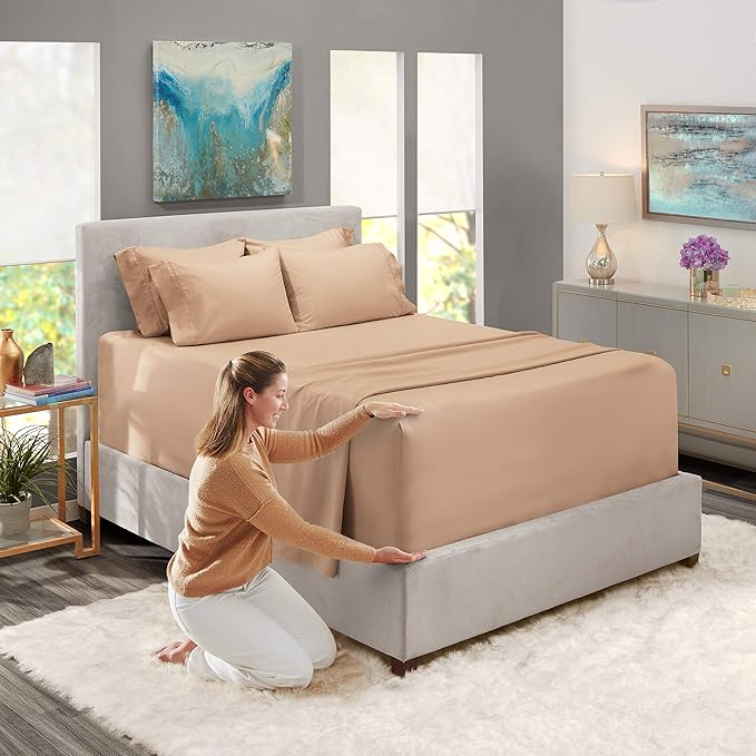 Hearth & Harbor Extra Deep Pocket Sheets - Fits Mattress 18-24 Inches Deep - Extra Deep Pocket California King Size - 6 Piece Cal King Sheets - Cal King, Taupe