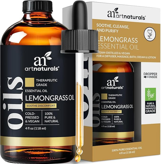 artnaturals Lemongrass Essential Oil (4.0 Fl Oz / 118ml)- 100% Pure Therapeutic Grade - Premium Undiluted Lemon Grass Oil - for Diffuser - Aromatherapy