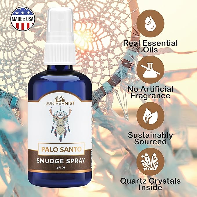 Palo Santo & Sage Smudge Spray (114ml), Palo Santo Essential Oil Spray for Cleansing Negative Energy, Spiritual Room Spray, Smokeless Smudge Spray, Aura Cleansing & Protection UK