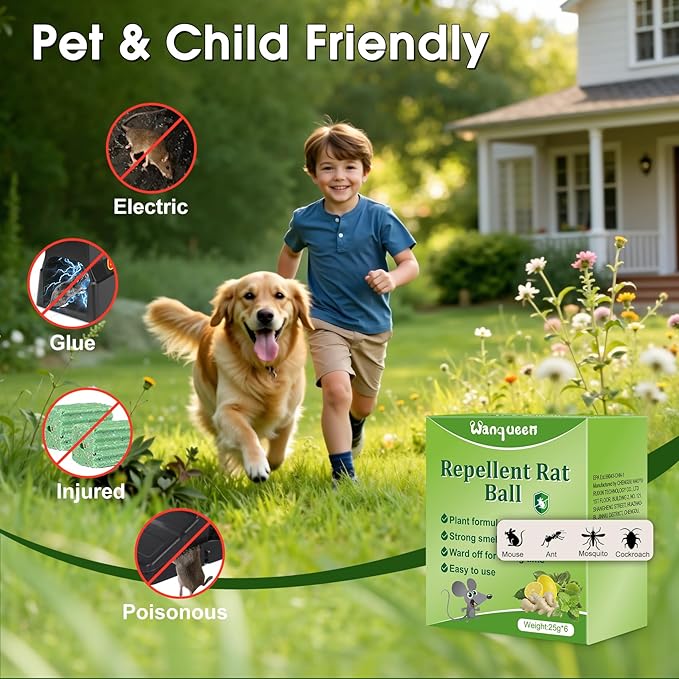 6 Pack Mouse Rodent Repellent Balls – Peppermint Oil to Repel Mice & Rats, Long Lasting 3 Months Protection, Safe for Pets & Kids – Natural Deterrent for Home, Garage, Car