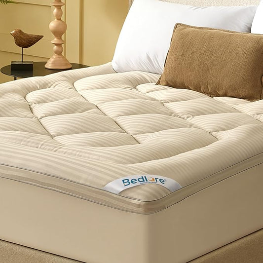 BEDLORE King Mattress Topper, Thick Pillow Top Pad for Back Pain Relief, Soft Mattress Cover with Deep Pockets 6-18 inch(Brige)
