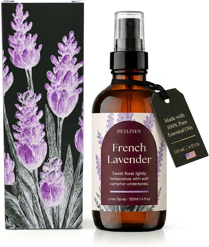 French Lavender Linen Spray | Sleep Aromatherapy Made with Lavender Essential Oil | Fabric Freshener for Beddings Pillows Towels and Bedroom | 4 fl oz